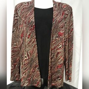 JM Collection Petite - Red, Black & Gold Open Front Cardigan W/ Tank, Size P/L